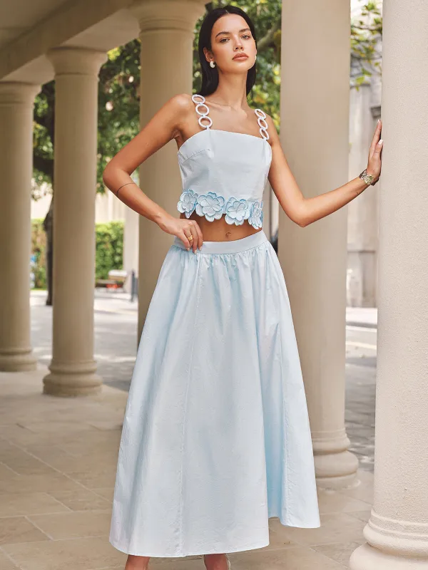 3D Flower Ring Strap Top & Pocketed Skirt Set made by COMMENSE