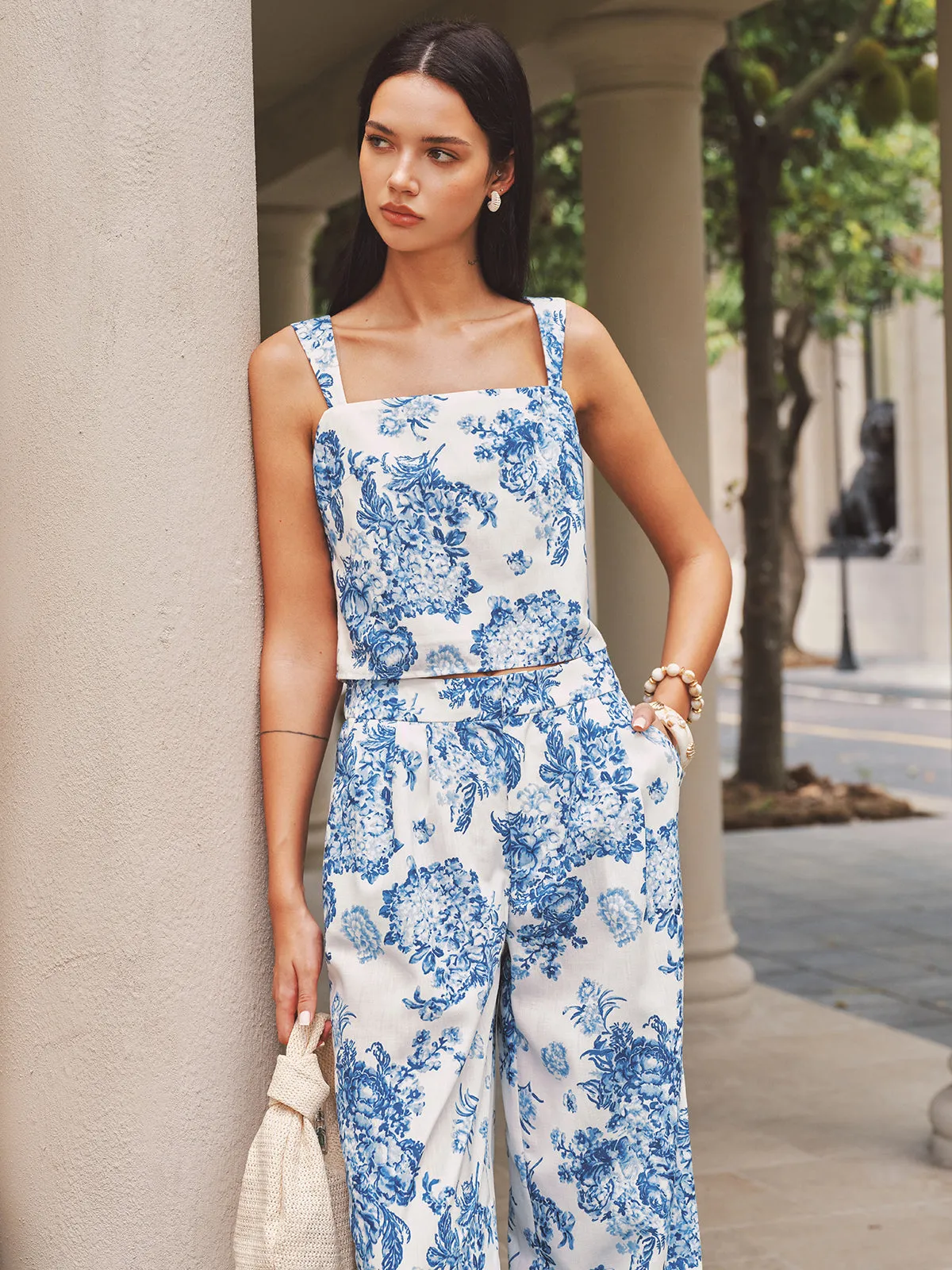 Square Neck Floral Print Top & Pants Set sold by COMMENSE product image thumbnail 2
