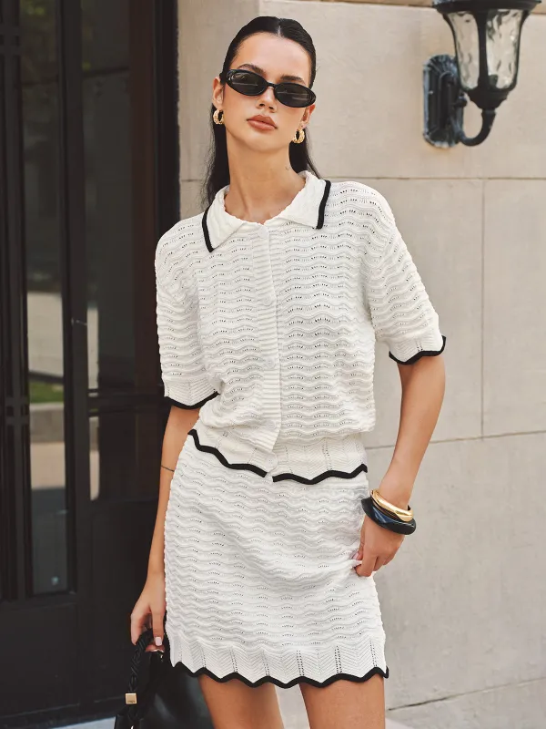 Textured Contrast Trim Open-Knit Co-ords Set made by COMMENSE