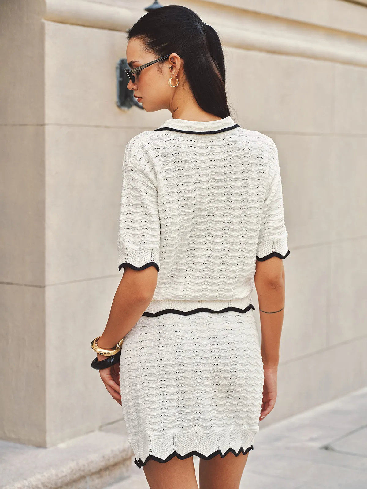 Textured Contrast Trim Open-Knit Co-ords Set sold by COMMENSE product image thumbnail 5