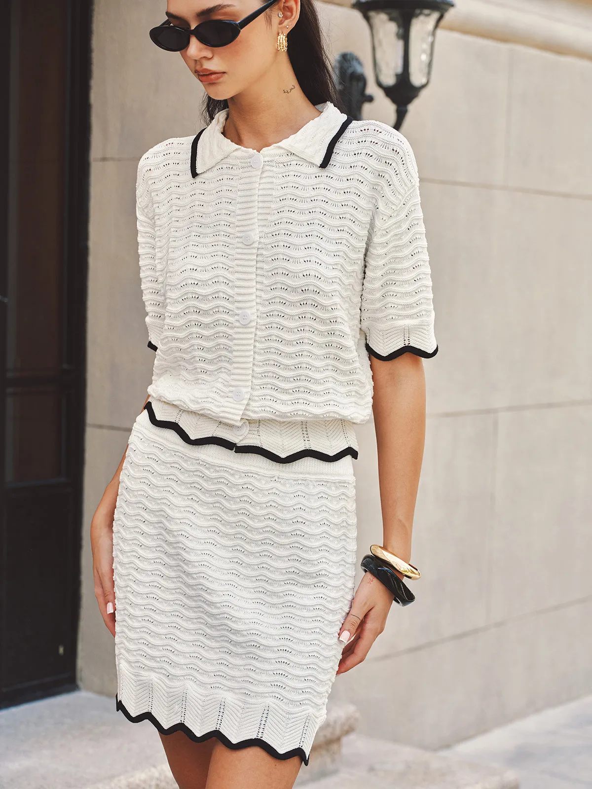 Textured Contrast Trim Open-Knit Co-ords Set sold by COMMENSE product image thumbnail 2
