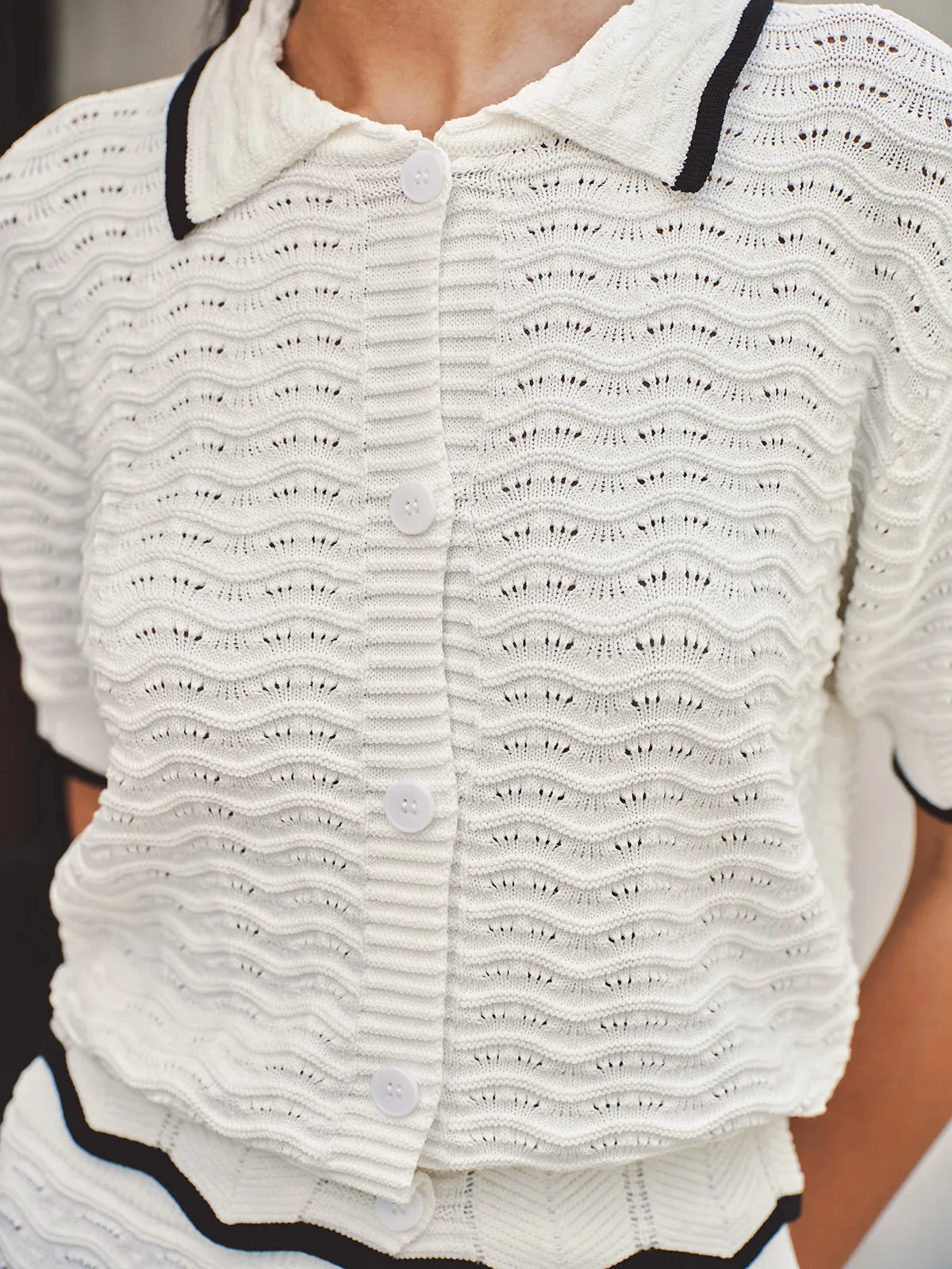 Textured Contrast Trim Open-Knit Co-ords Set sold by COMMENSE product image thumbnail 3