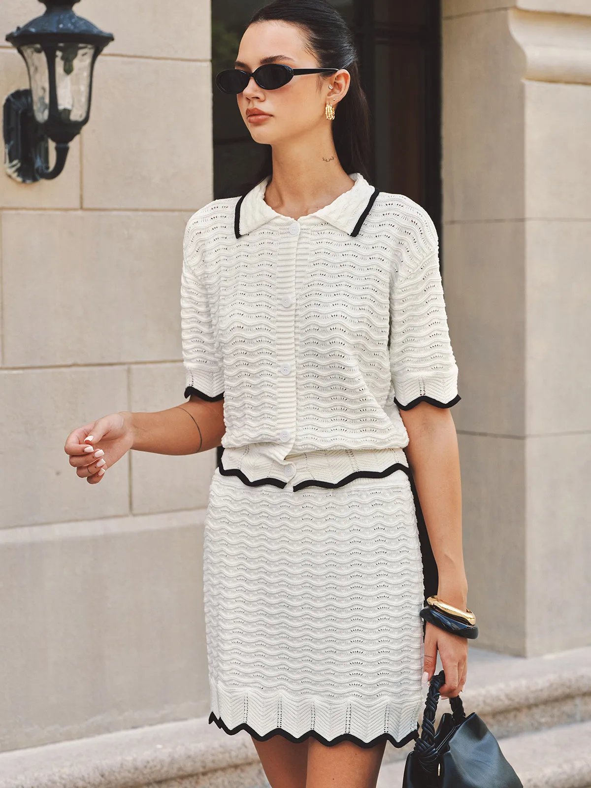 Textured Contrast Trim Open-Knit Co-ords Set sold by COMMENSE product image thumbnail 4