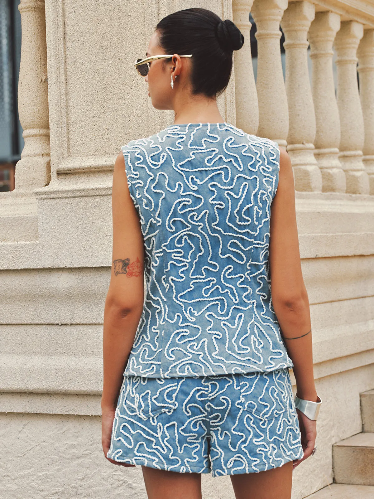 Cord Embroidery Sleeveless Denim Vest sold by COMMENSE product image thumbnail 5
