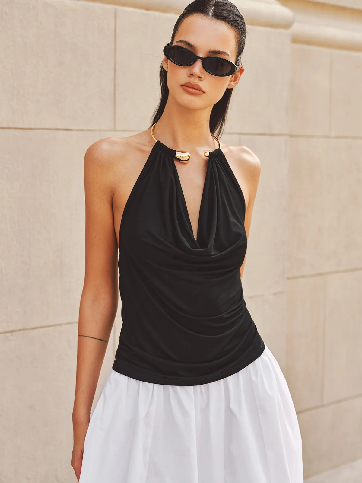 Metal Choker Cowl Neck Halter Top sold by COMMENSE product image thumbnail 5