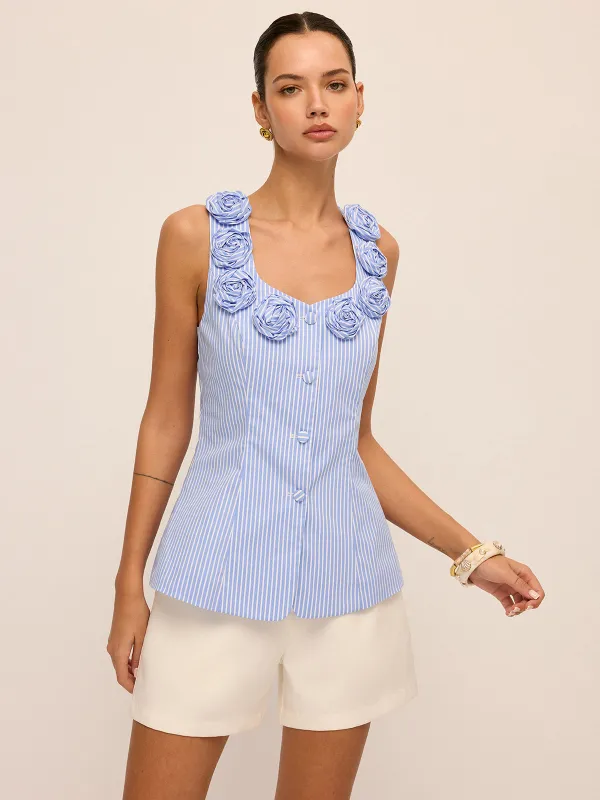 Poplin Stripe Rose Bud Top made by COMMENSE