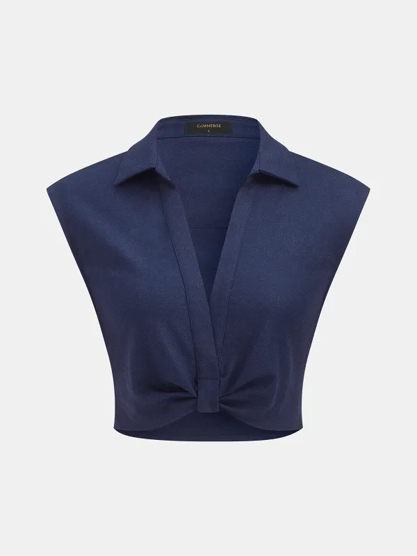 Twist-Front Cropped Sleeveless Cotton Linen Blouse made by COMMENSE