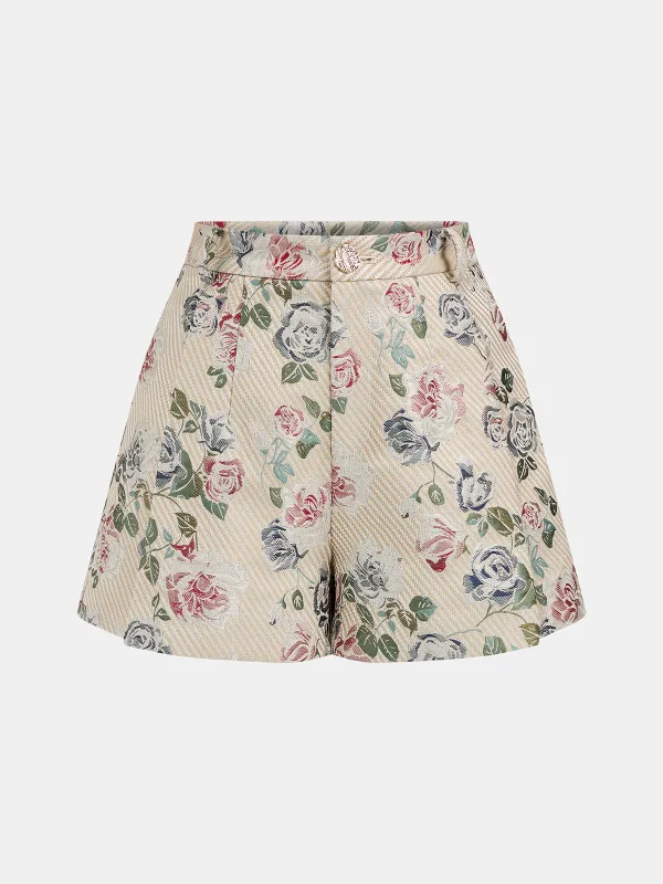 Rose Jacquard Casual Shorts made by COMMENSE