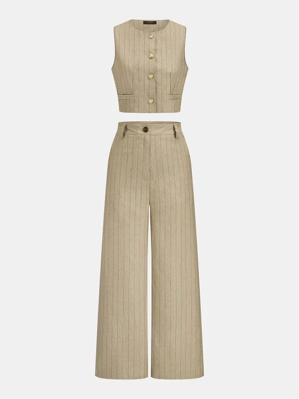 Pinstripe Cropped Vest & Wide Leg Pants Set made by COMMENSE