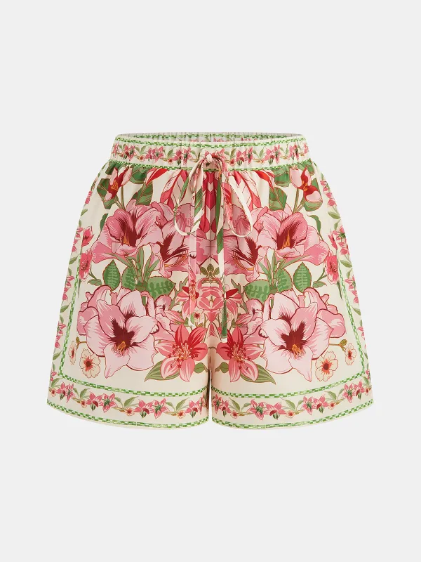 Floral Print Drawstring Casual Shorts made by COMMENSE