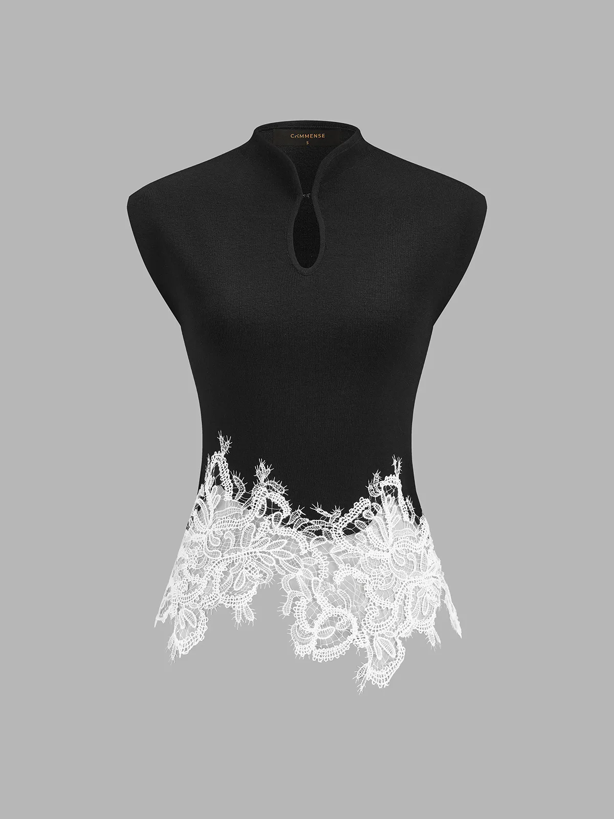Keyhole Neck Lace Hem Tank Top sold by COMMENSE product image thumbnail 3