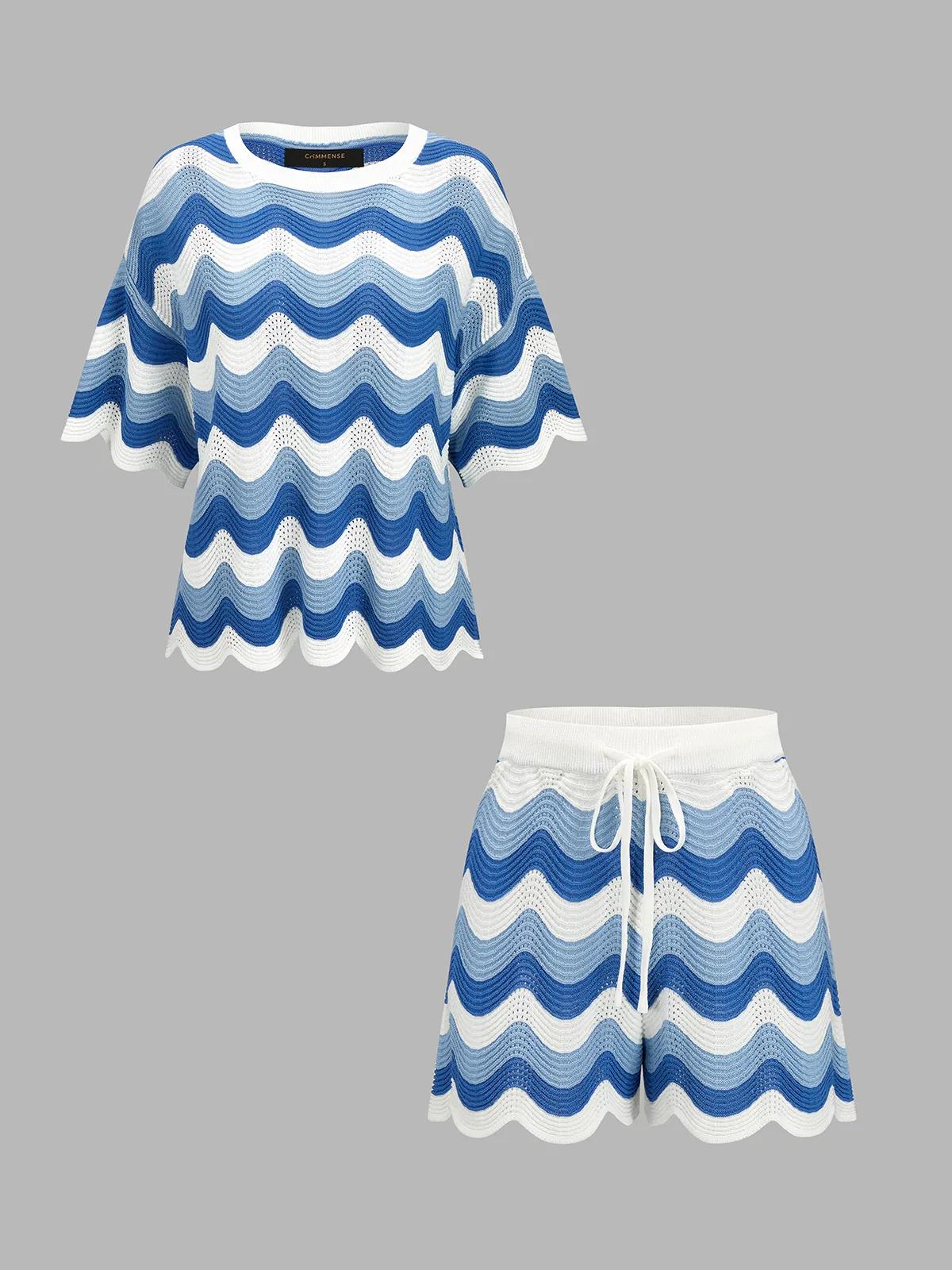 Wavy Knit Two Piece Shorts Set sold by COMMENSE product image thumbnail 2