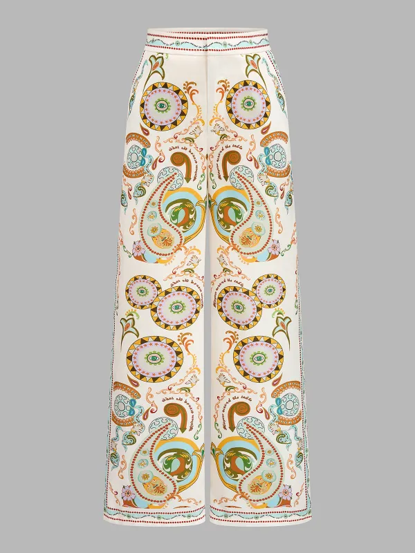 Bohemian Paisley Print Wide Leg Pants made by COMMENSE
