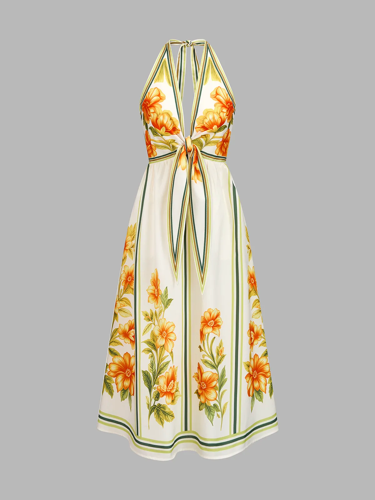 Floral Halter Knot Front Maxi Dress sold by COMMENSE