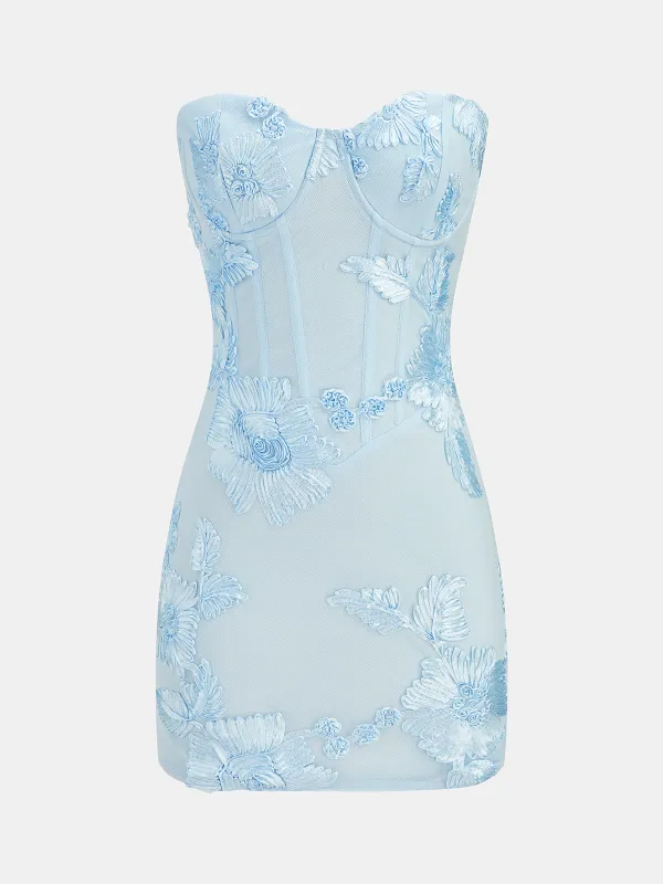 Semi-Sheer Floral Applique Strapless Dress made by COMMENSE