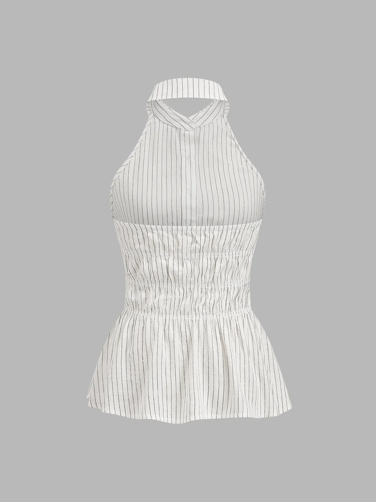 Linen Blend Striped Smocked Halter Blouse sold by COMMENSE product image thumbnail 2