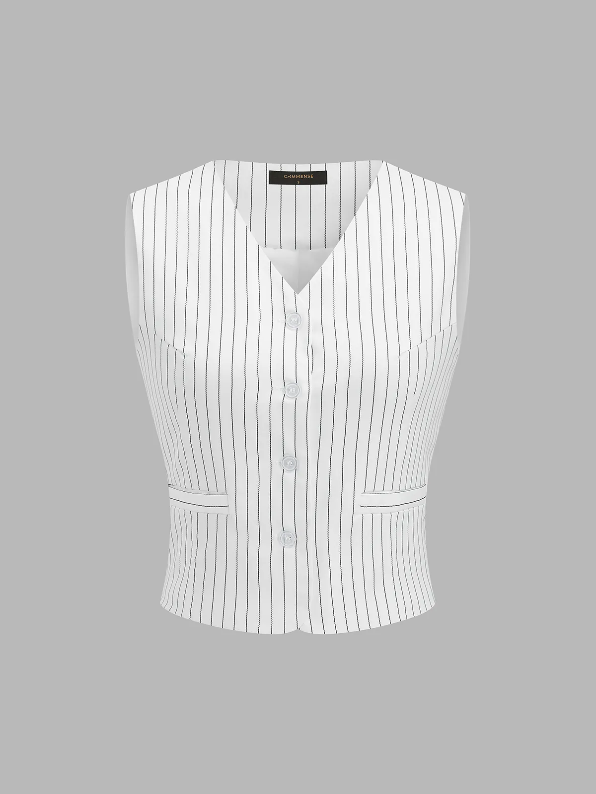 Pinstriped V-Neck Vest & Wide Leg Pants Set sold by COMMENSE product image thumbnail 2