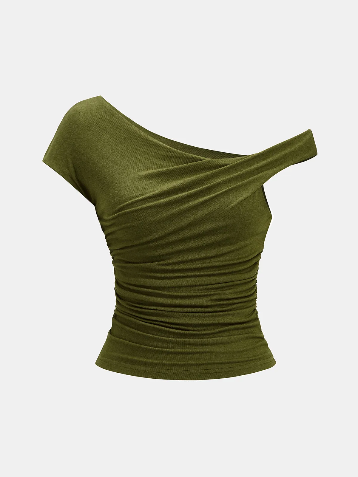 Ruched Asymmetrical Off Shoulder Top sold by COMMENSE