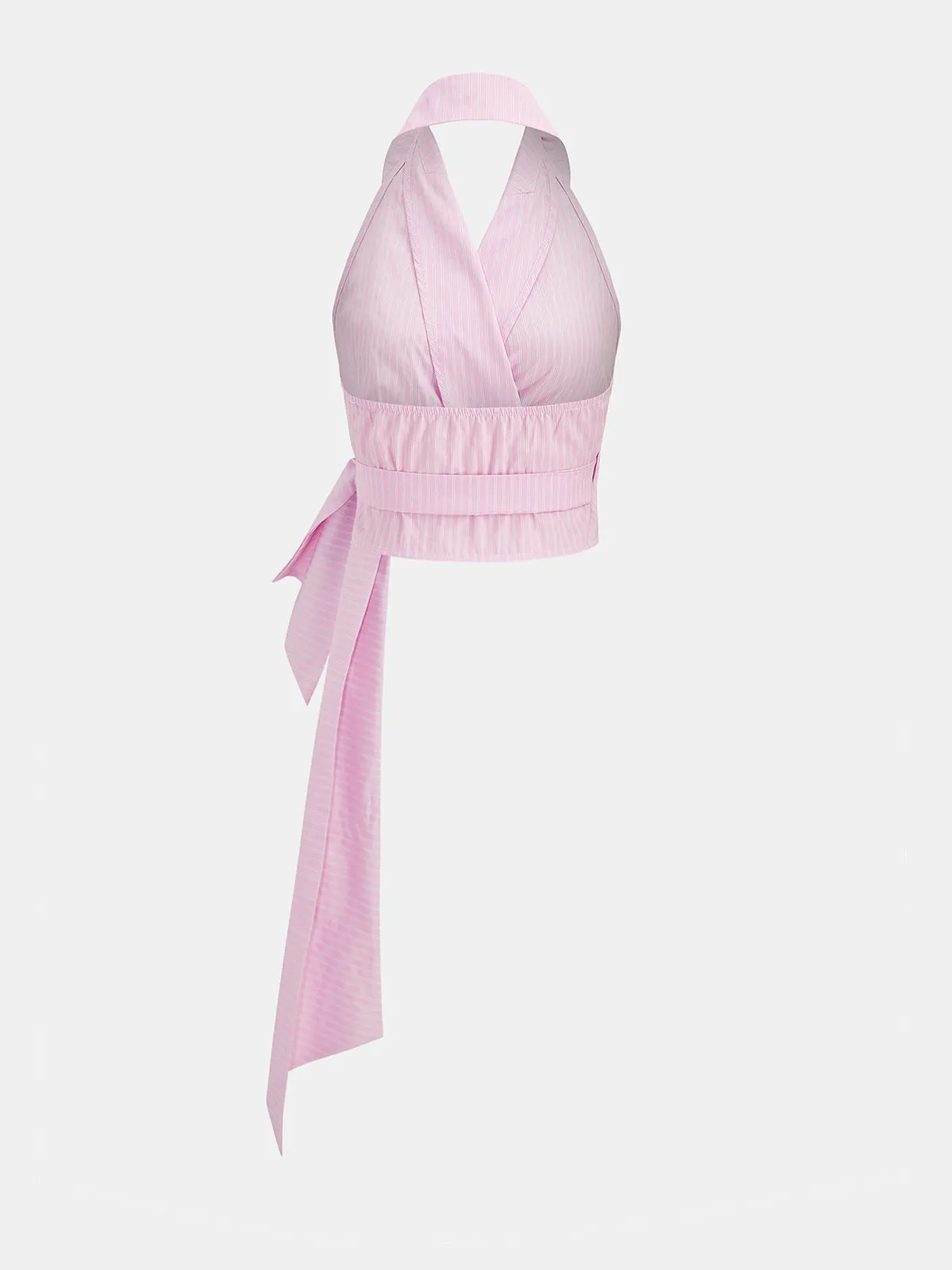 Striped Halter Wrap Crop Top & Midi Skirt Set sold by COMMENSE product image thumbnail 3