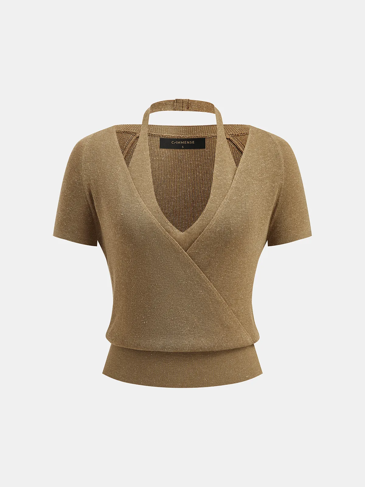 Halter Wrap Short Sleeve Knit Top sold by COMMENSE