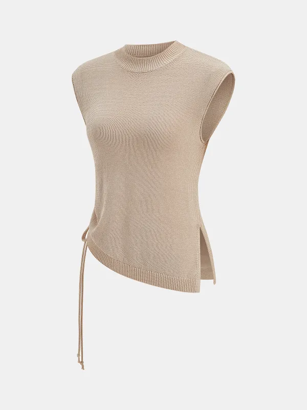 Sleeveless Asymmetric Drawstring Knit Top made by COMMENSE