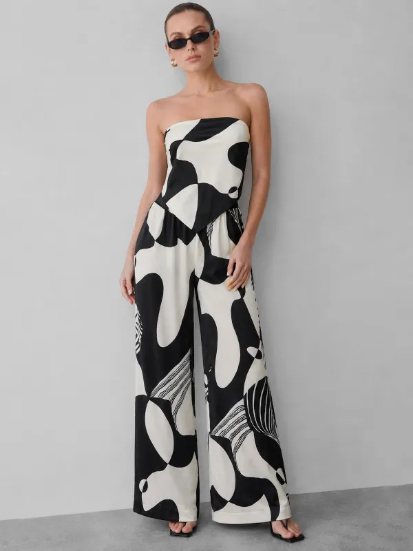 Abstract Print Bandeau Top & Pants Set made by COMMENSE
