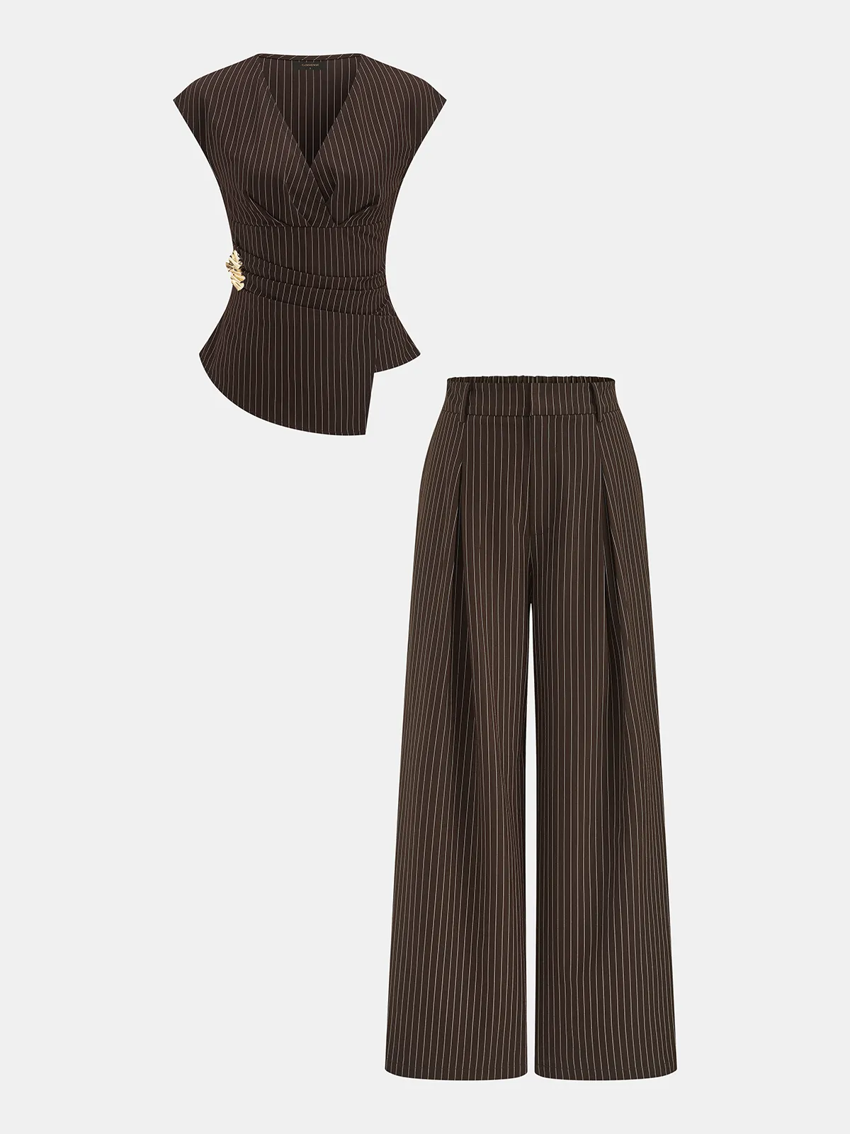 Pinstripe Sleeveless Blouse & Wide-Leg Pants Set sold by COMMENSE product image thumbnail 2