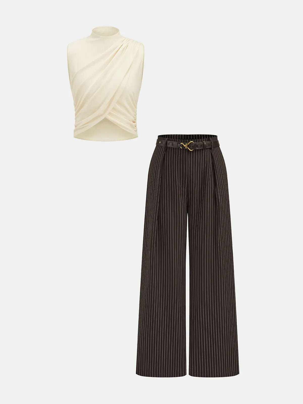 Ruched Sleeveless Top & Striped Pants Set sold by COMMENSE