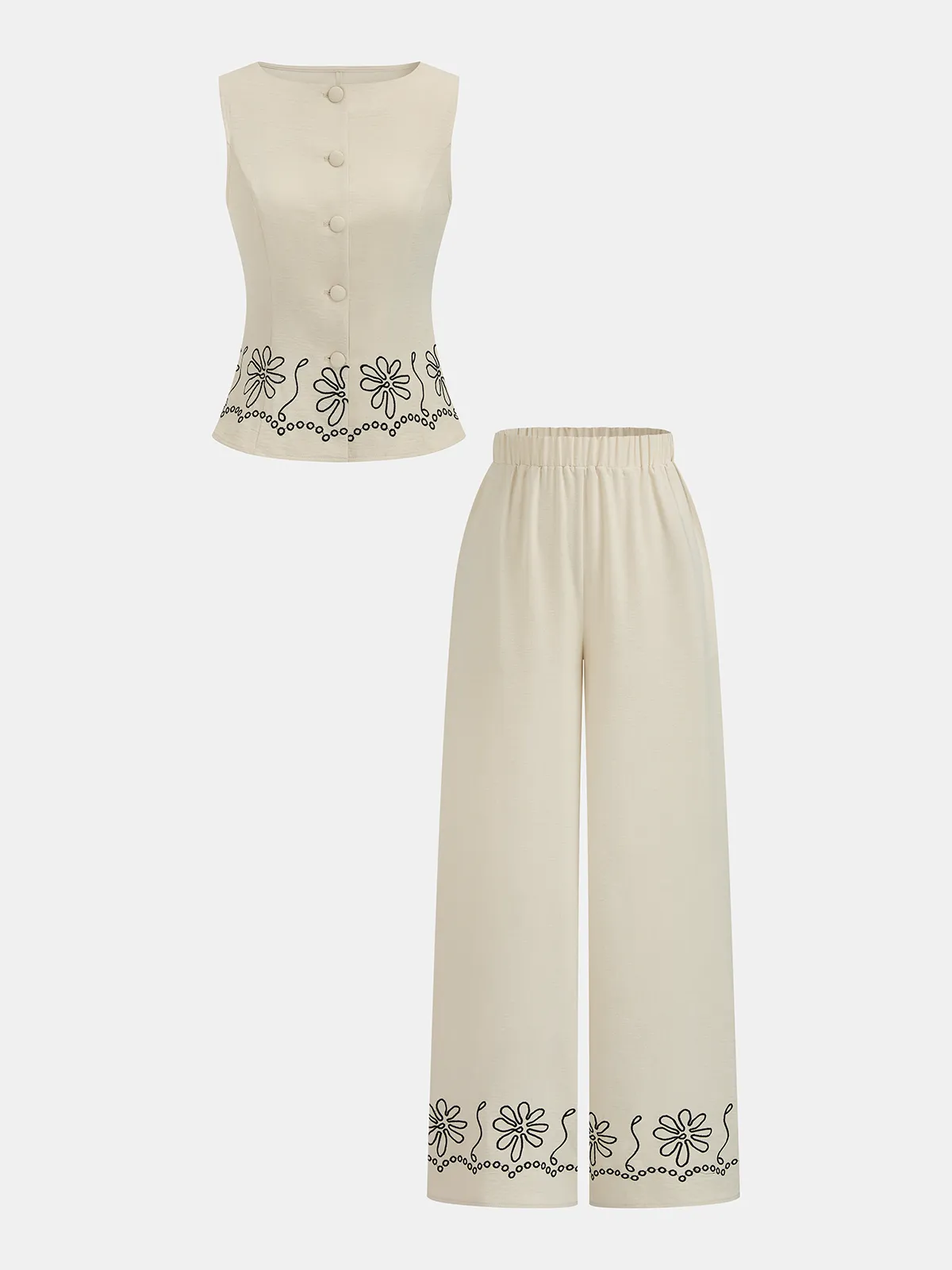 Floral Embroidered Two Piece Pants Set sold by COMMENSE product image thumbnail 2