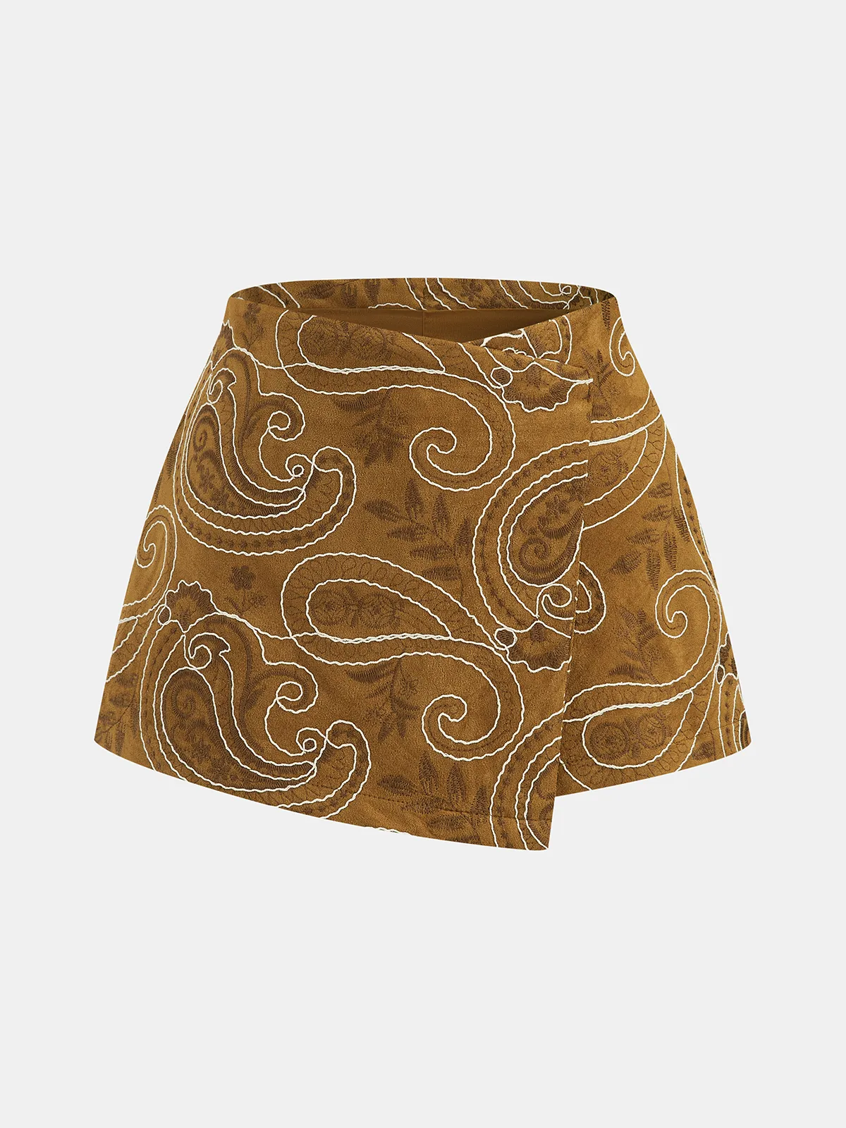 Paisley Embroidered Asymmetrical Skort sold by COMMENSE