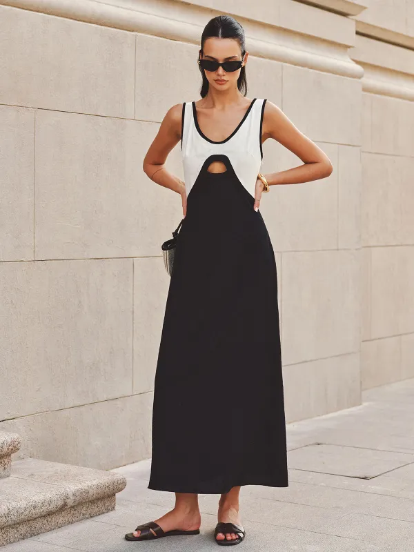 Cutout Color Block Sleeveless Maxi Dress made by COMMENSE