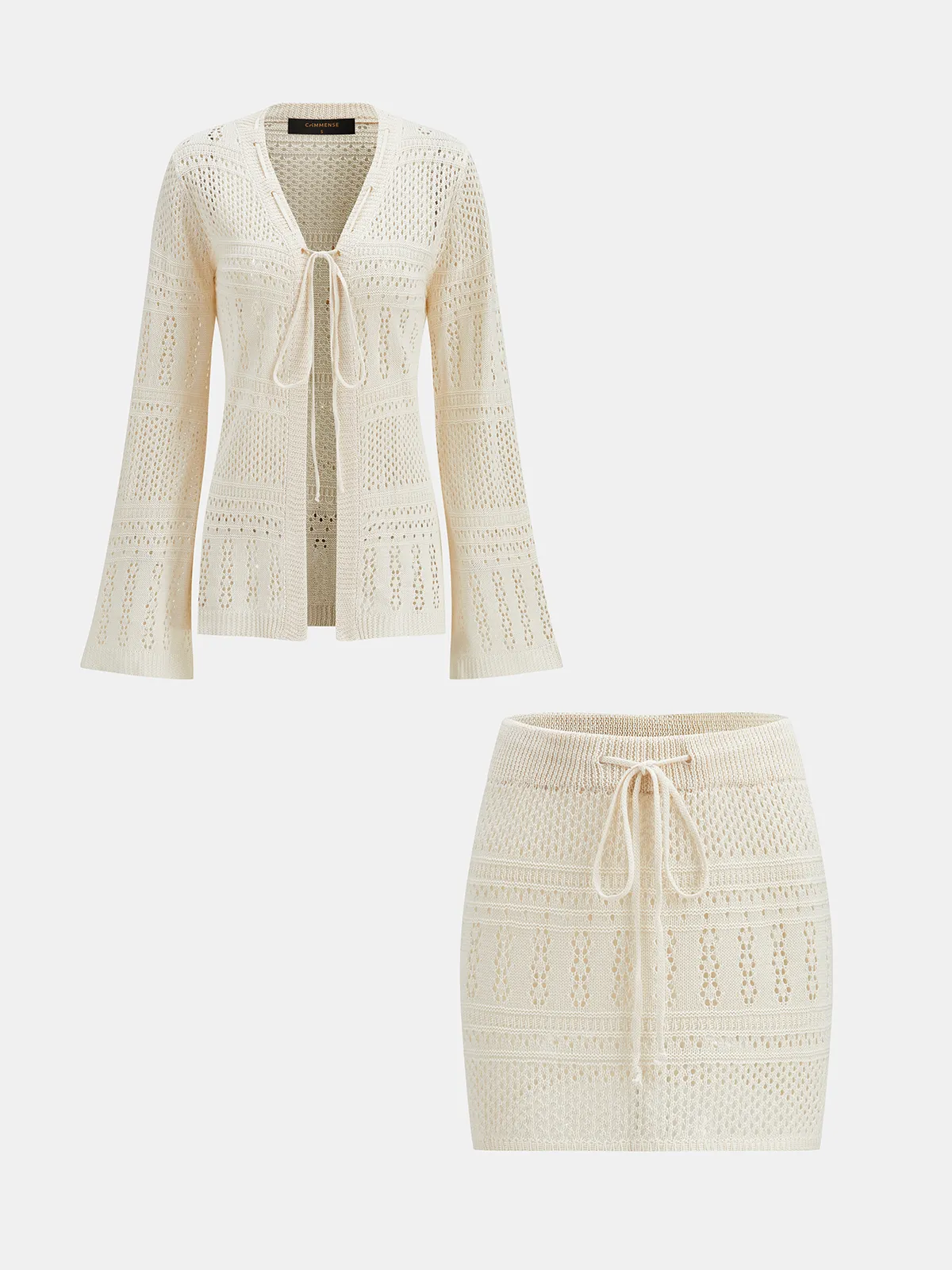 Crochet Knit Cardigan & Mini Skirt Set sold by COMMENSE product image thumbnail 2