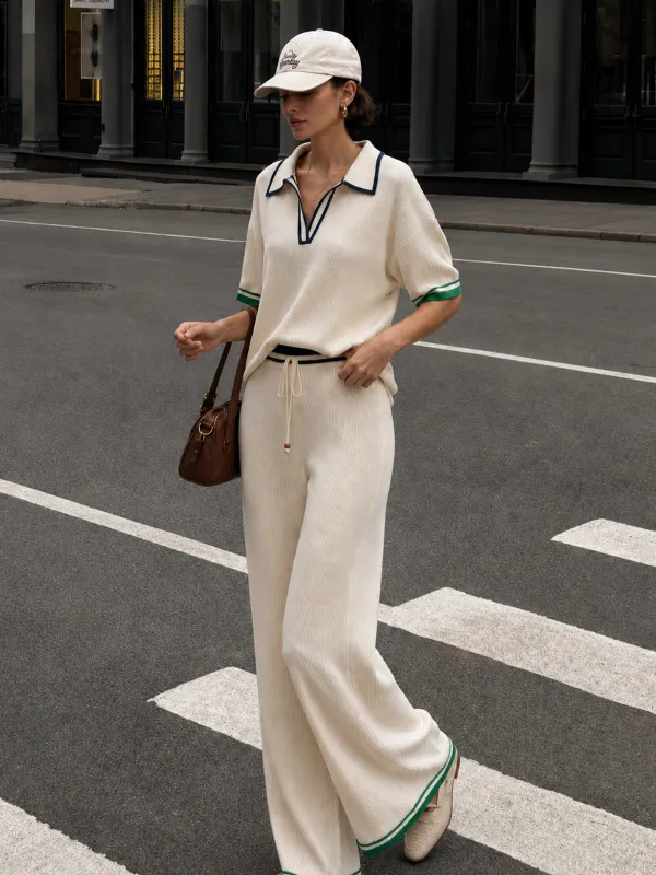 Contrast Trim Ribbed Knit Co-Ord Set made by COMMENSE