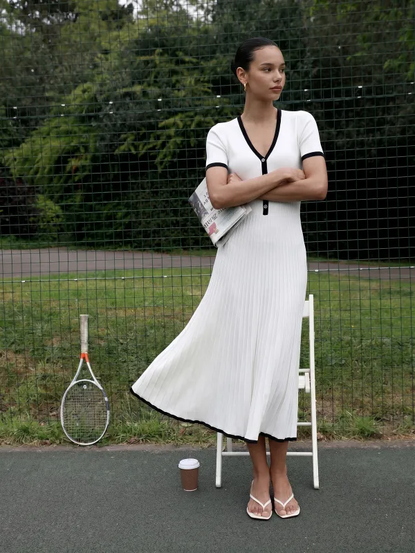 Contrast Trim Short Sleeve Knit Maxi Dress made by COMMENSE