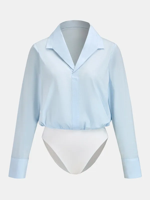 Collared Long Sleeve Cotton Bodysuit made by COMMENSE