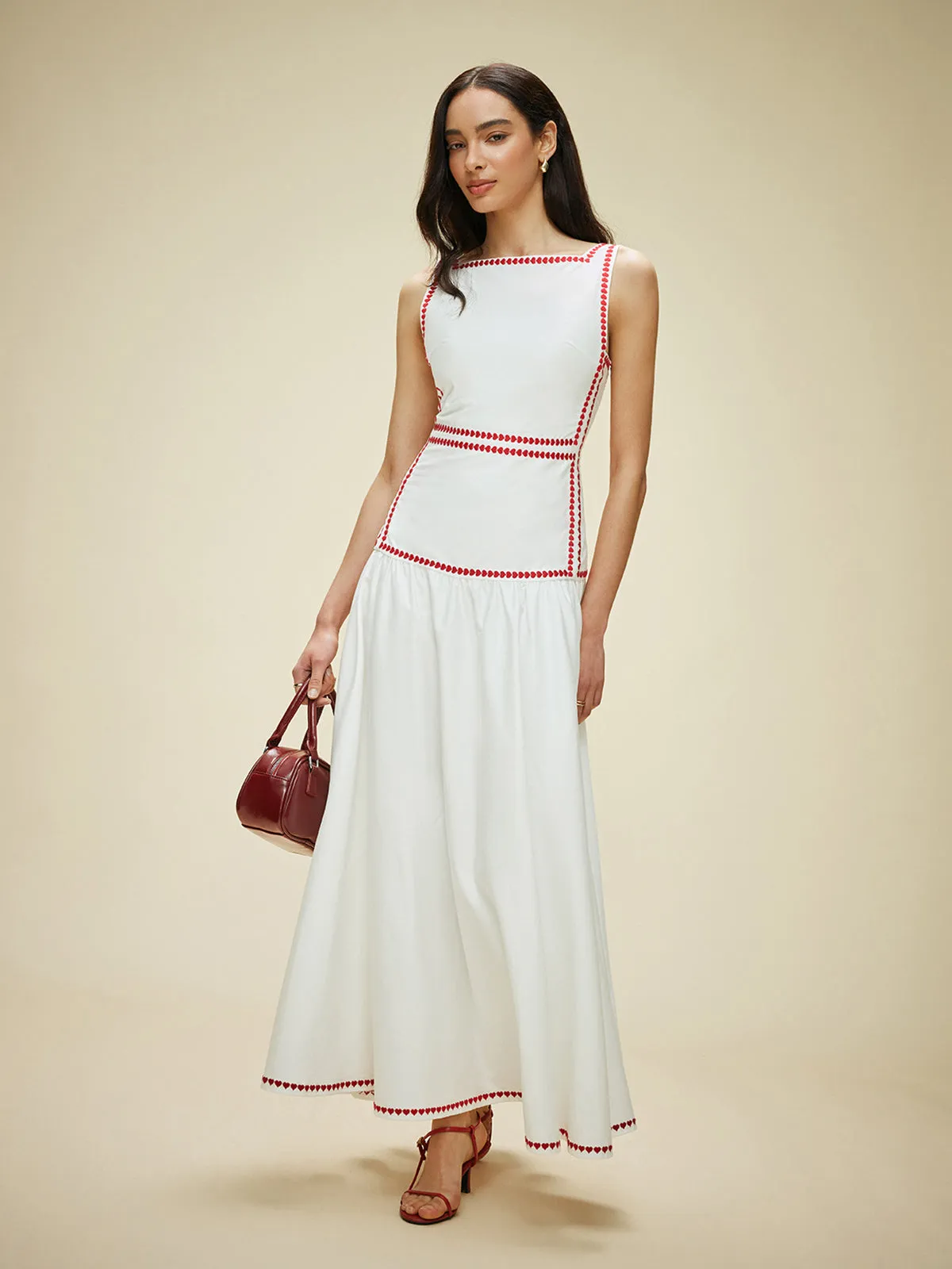 Lightweight Cotton Contrast Trim Dress with Back Tie sold by COMMENSE product image thumbnail 3