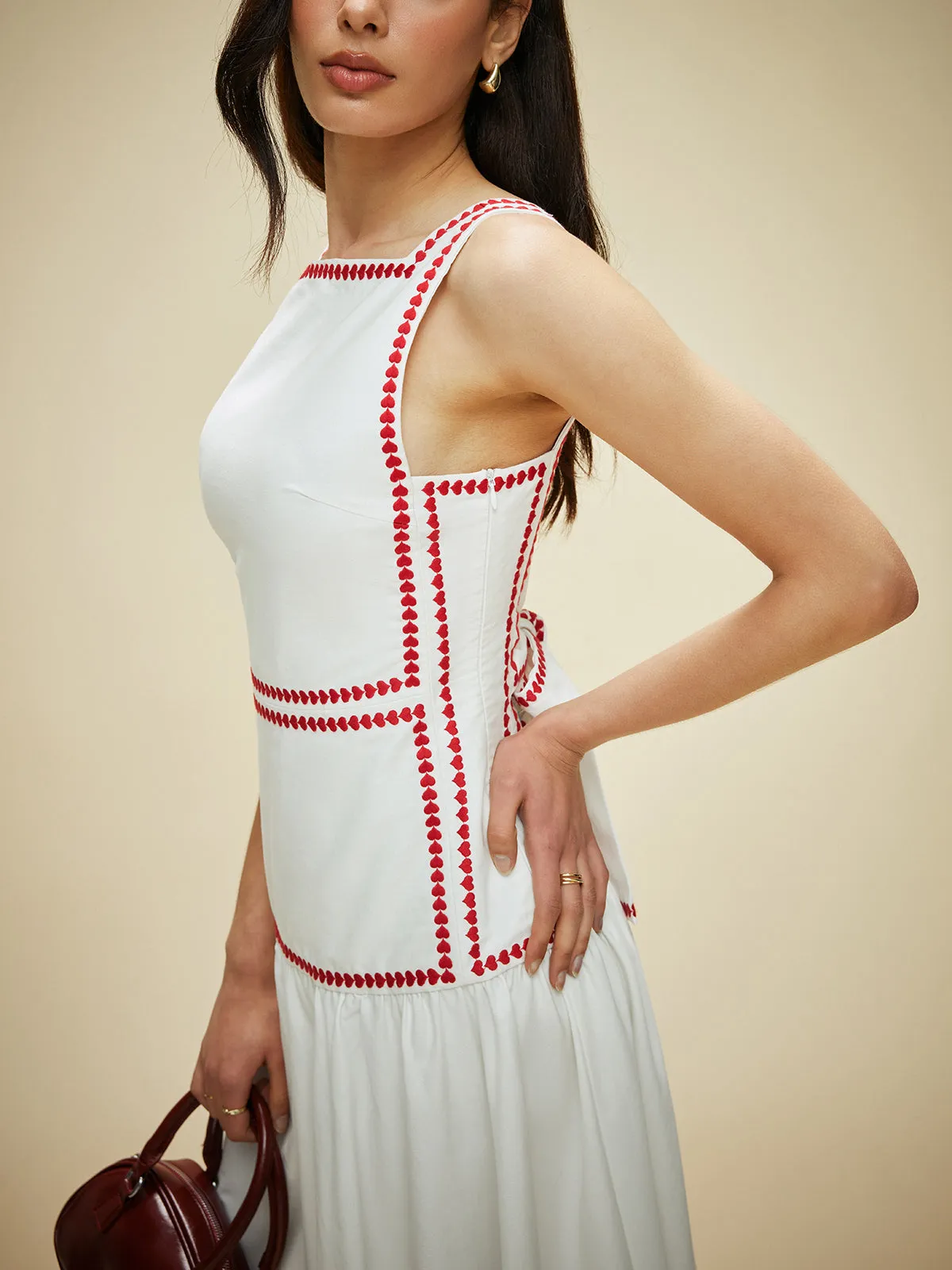 Lightweight Cotton Contrast Trim Dress with Back Tie sold by COMMENSE product image thumbnail 4