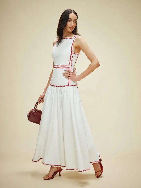 Lightweight Cotton Contrast Trim Dress with Back Tie made by COMMENSE