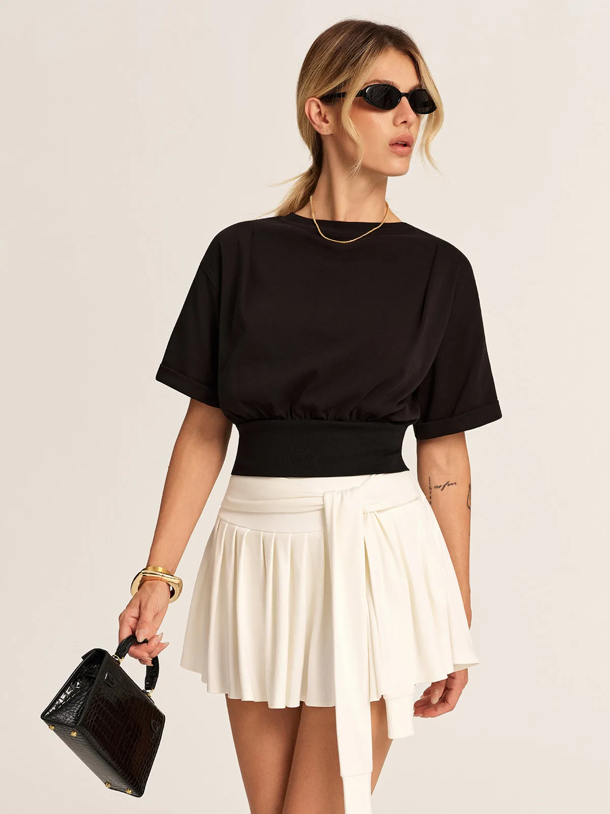 Cinched Waist Top & Pleated Skirt Set sold by COMMENSE product image thumbnail 4