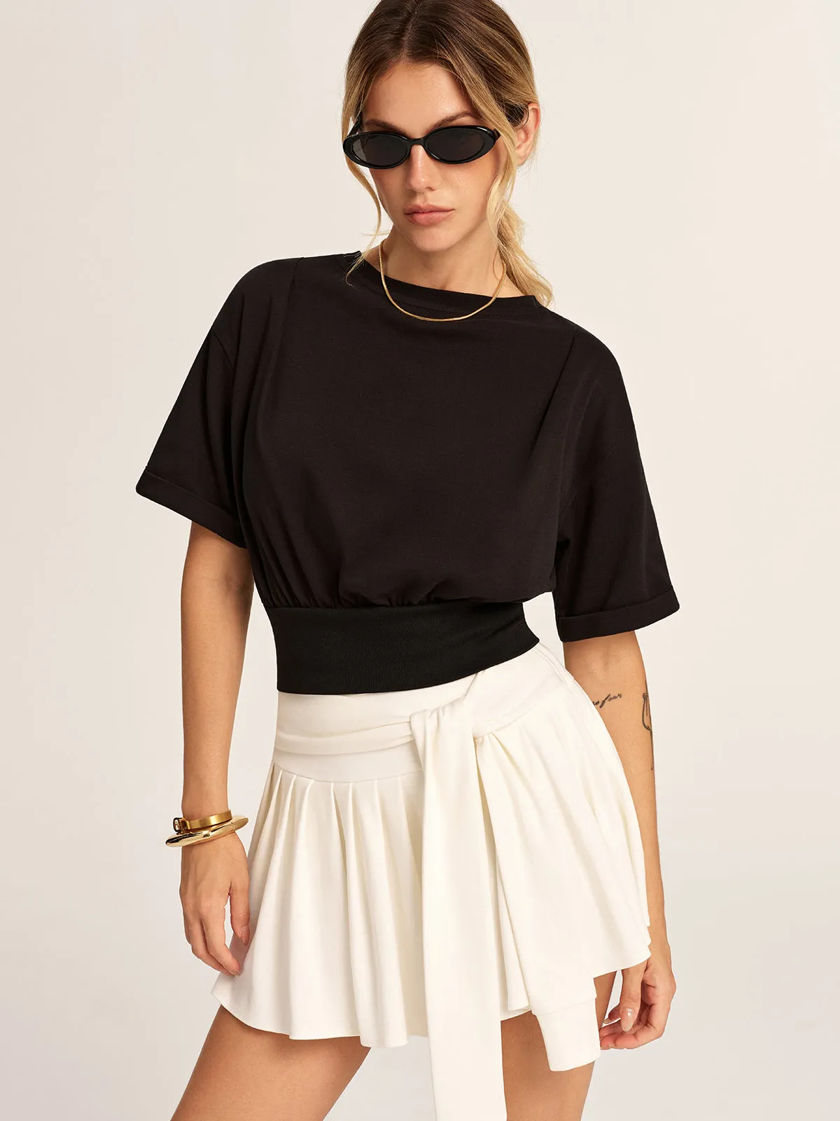 Cinched Waist Top & Pleated Skirt Set sold by COMMENSE product image thumbnail 2