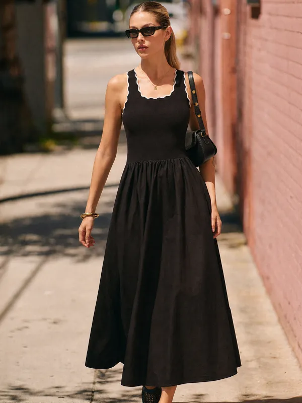 Scalloped Trim Knit-Bodice Maxi Dress made by COMMENSE