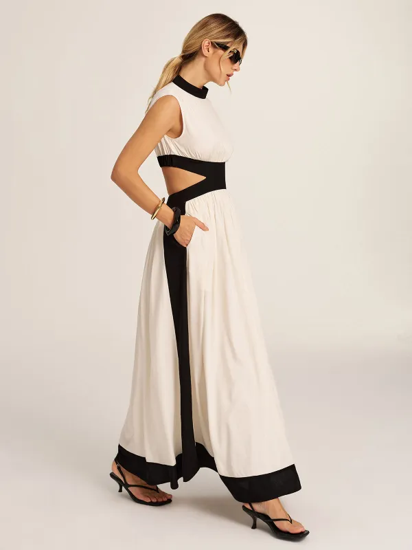 Color Block Cutout Pocketed Maxi Dress made by COMMENSE
