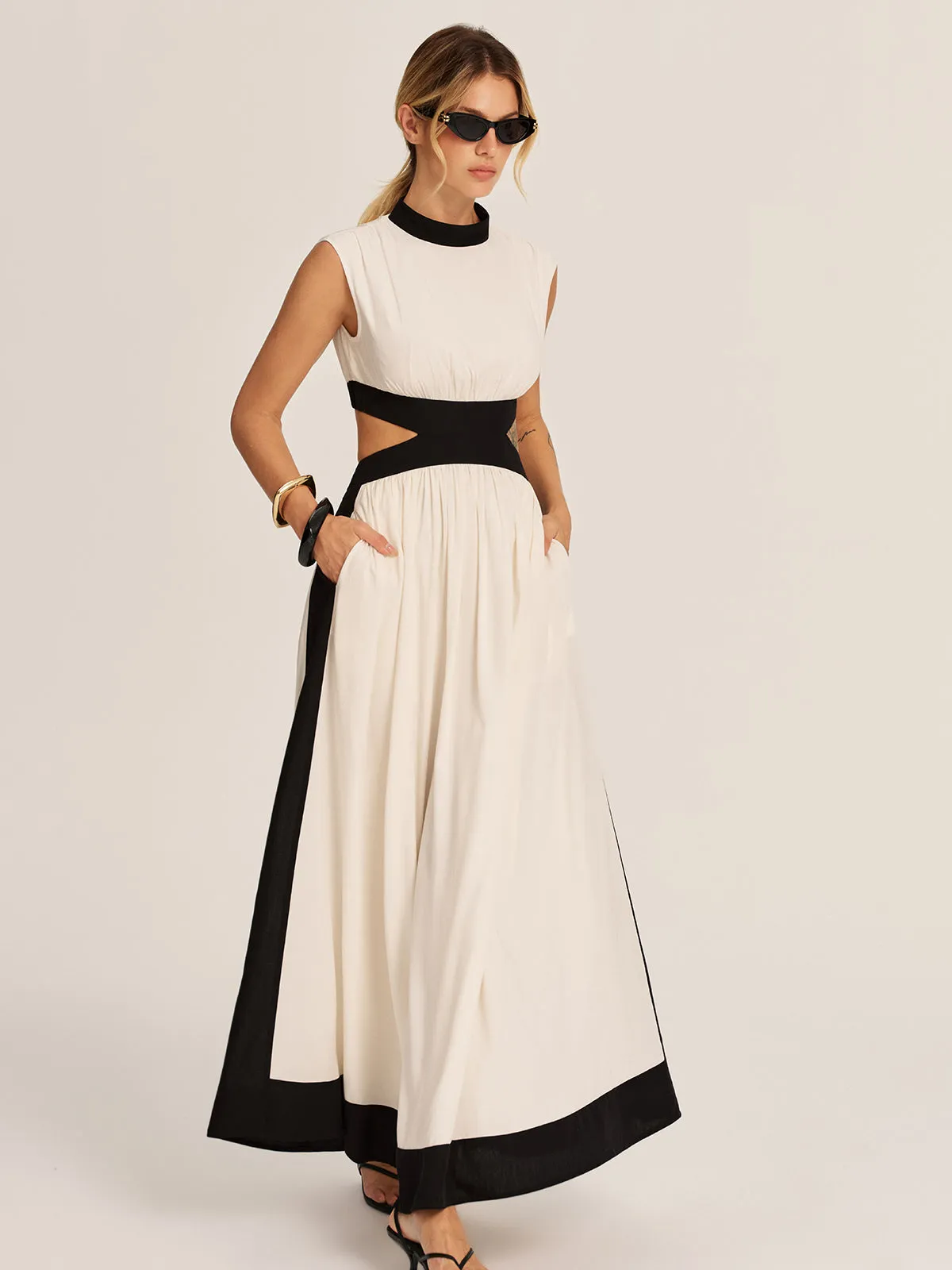 Color Block Cutout Pocketed Maxi Dress sold by COMMENSE product image thumbnail 2