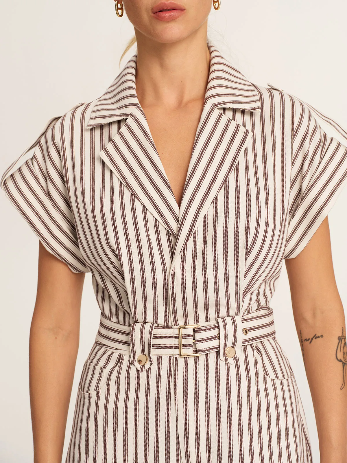 Cotton Striped Belted Lapel Romper sold by COMMENSE product image thumbnail 4