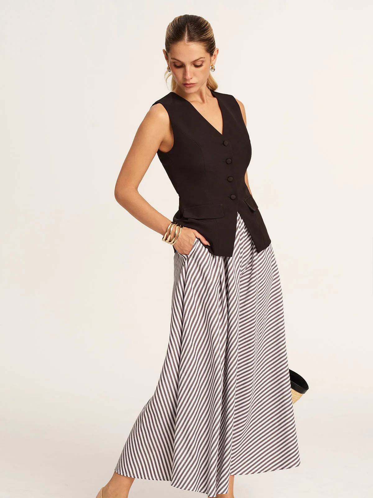 Tailored Vest & Striped Maxi Skirt Set sold by COMMENSE product image thumbnail 3