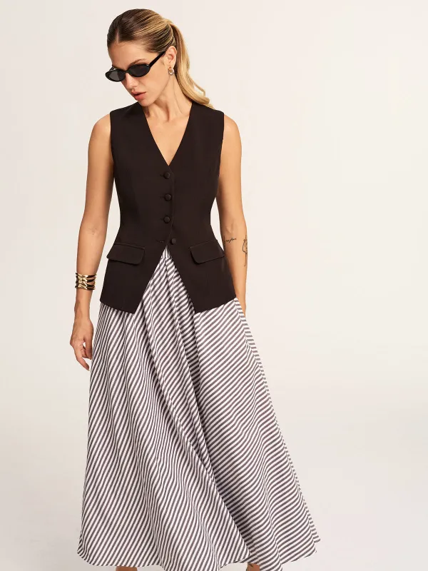 Tailored Vest & Striped Maxi Skirt Set made by COMMENSE