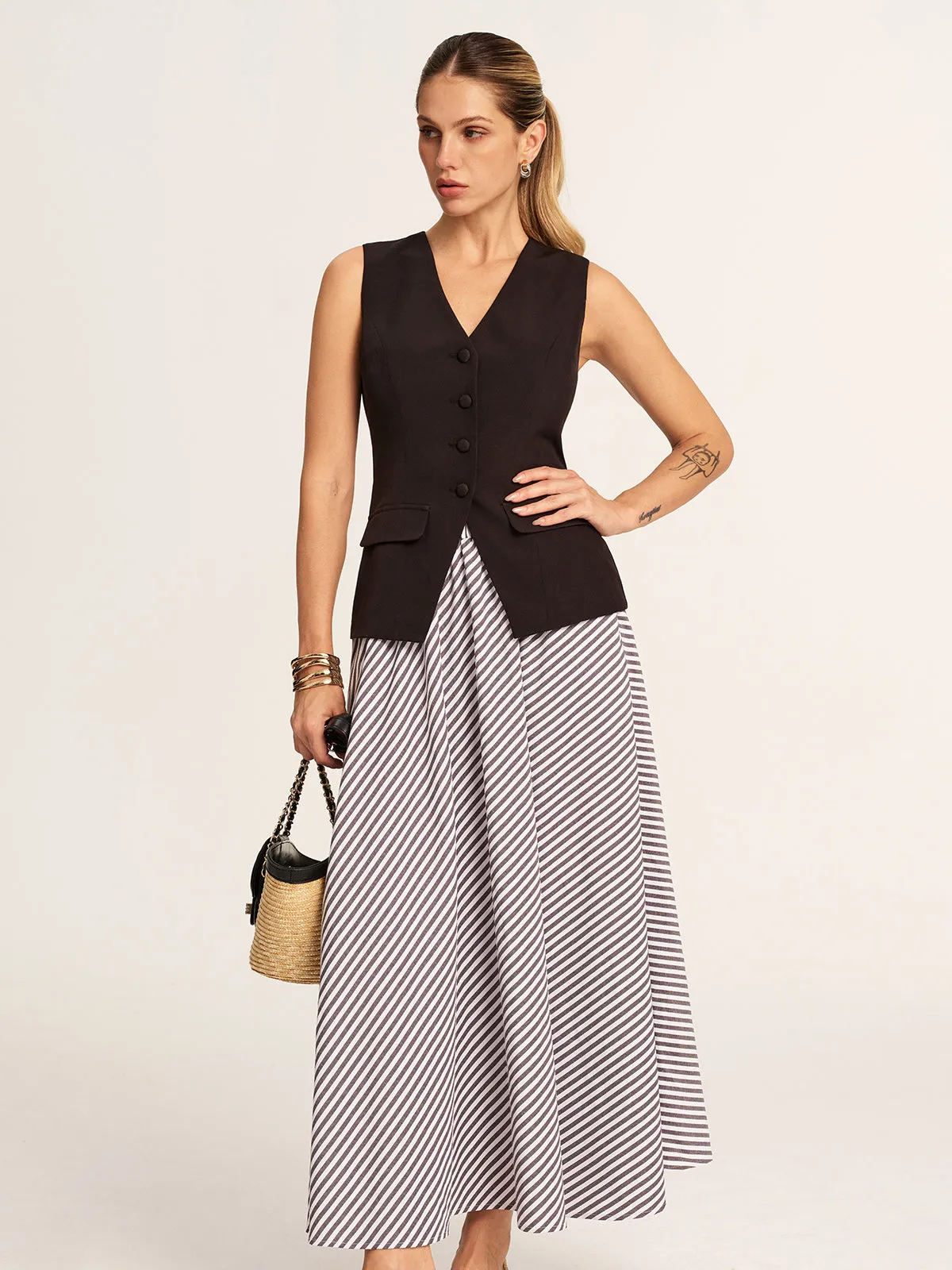 Tailored Vest & Striped Maxi Skirt Set sold by COMMENSE product image thumbnail 5