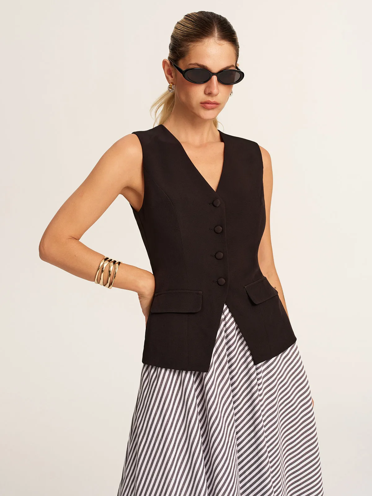 Tailored Vest & Striped Maxi Skirt Set sold by COMMENSE product image thumbnail 2