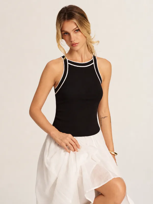 Contrast Trim Knit Tank Top made by COMMENSE