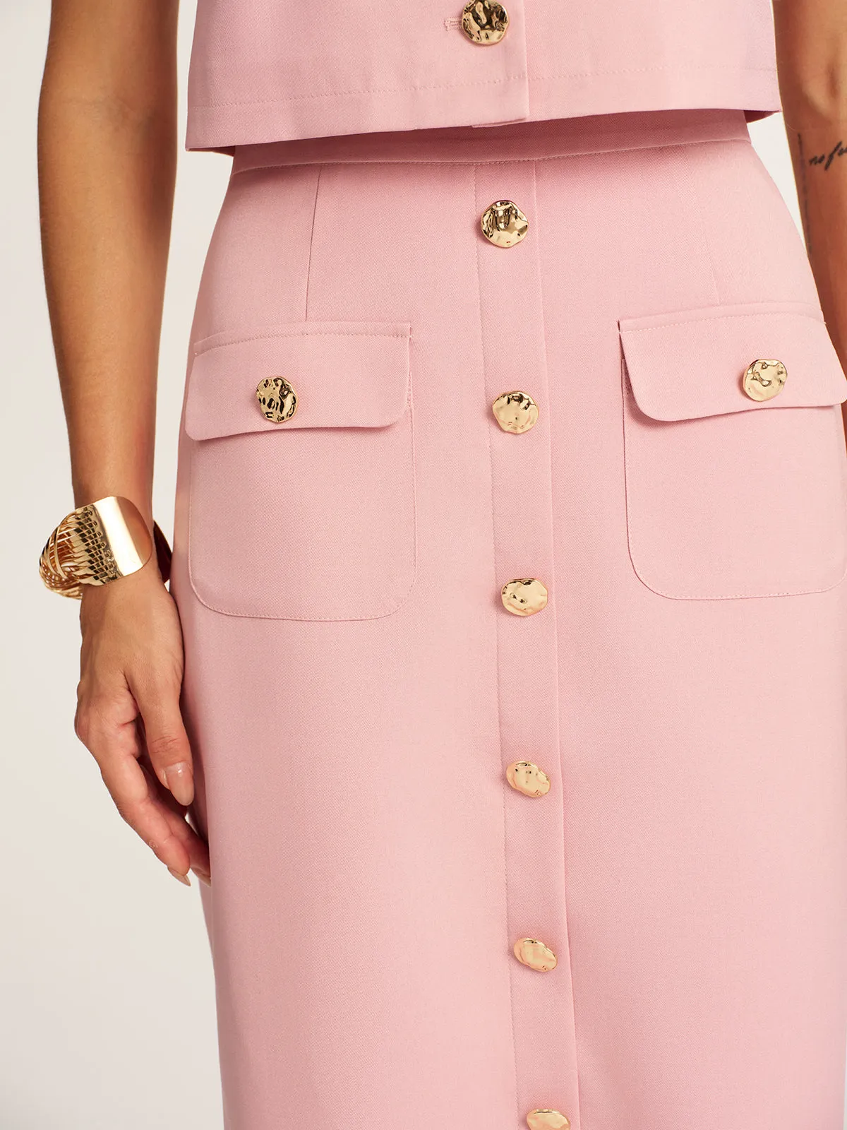 Metal Button Cropped Vest & Midi Skirt Set sold by COMMENSE product image thumbnail 2